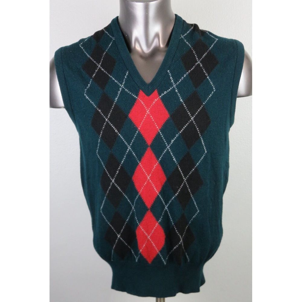 Mens Viyella‎ Merino Wool Sweater Vest Preppy Argyle Grandpacore Green Size 44